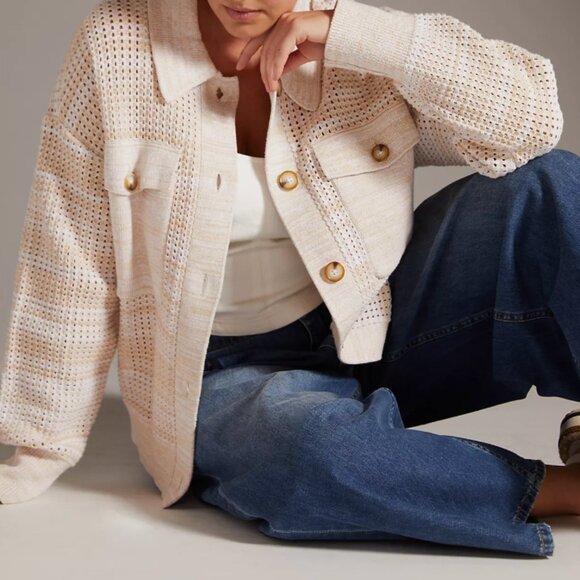 Anthropologe | Two-Pocket Crochet Sweater Cardigan | 2XL | NWOT - Picture 3 of 7